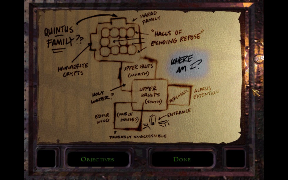 He aquí uno de los panfletos de Garrett en los que plasma su característica ironía. menos mal que en Thief 2, se toma el tema de los mapas un poco más en serio.